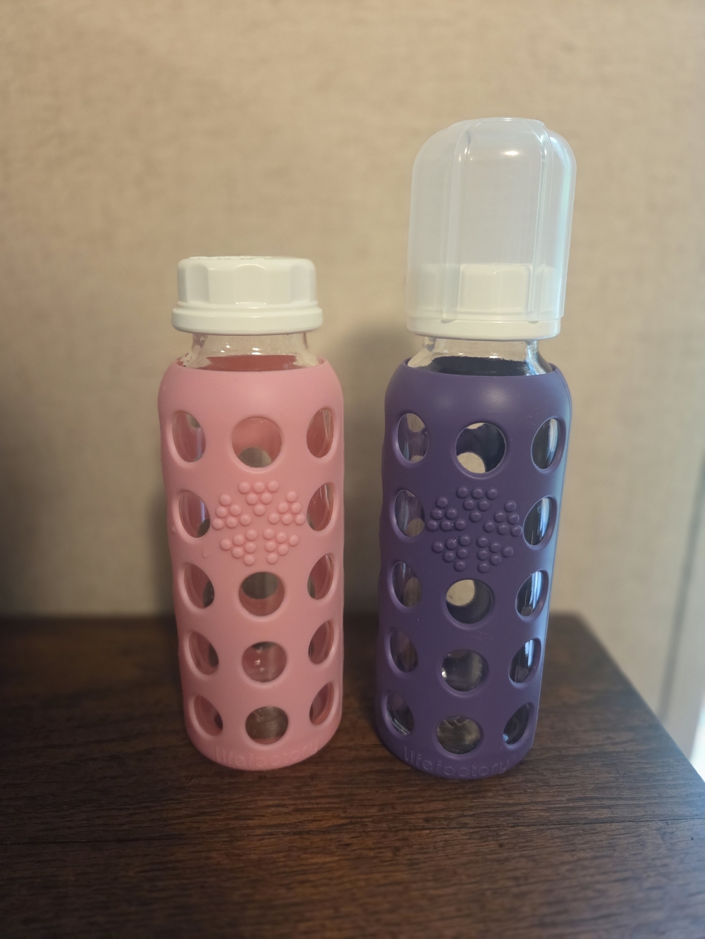 Lifefactory 9oz Glass Bottle Set with Pink & Purple Silicone Sleeves